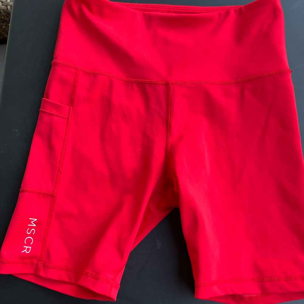 red biker workout shorts